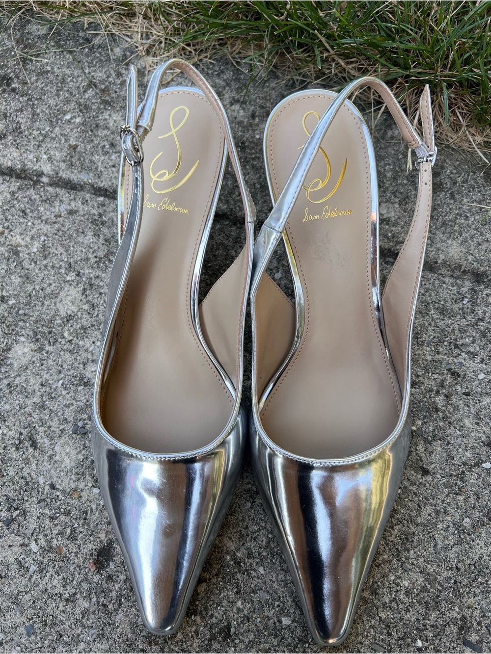 Sam Edelman Size 10 Bianka Slingback Women’s Pumps Metallic Silver NOWT